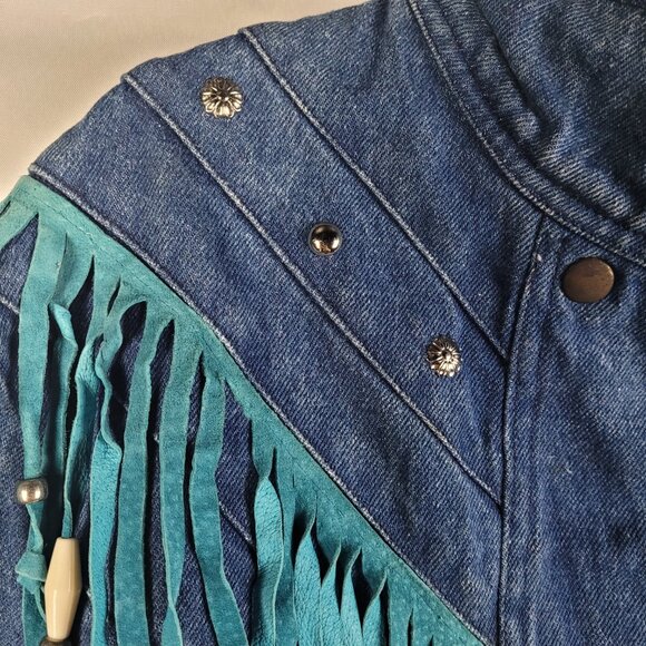 Vtg Electric Cowgirl Collection Women's Denim Jacket With Fringe & Beads Sz L - Picture 2 of 6